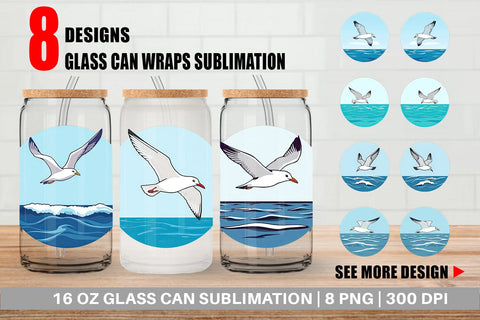 Glass Can Flying Seagull Sublimation artnoy 