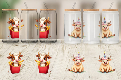 Glass Can Foodie Highland Cow UglyCute Watercolor Treats Sublimation artnoy 