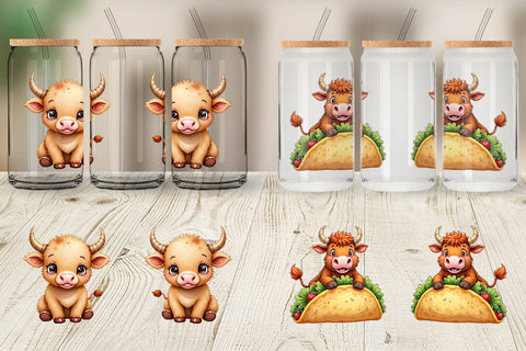 Glass Can Foodie Highland Cow UglyCute Watercolor Treats Sublimation artnoy 