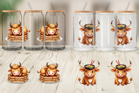 Glass Can Foodie Highland Cow UglyCute Watercolor Treats Sublimation artnoy 