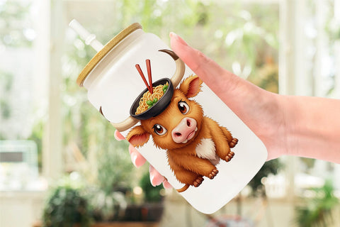 Glass Can Foodie Highland Cow UglyCute Watercolor Treats Sublimation artnoy 
