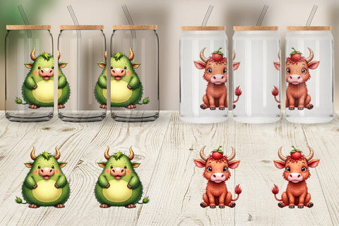 Glass Can Foodie Highland Cow UglyCute Watercolor Treats Sublimation artnoy 