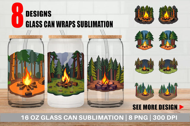 Glass Can Forest Campfire Sublimation artnoy 