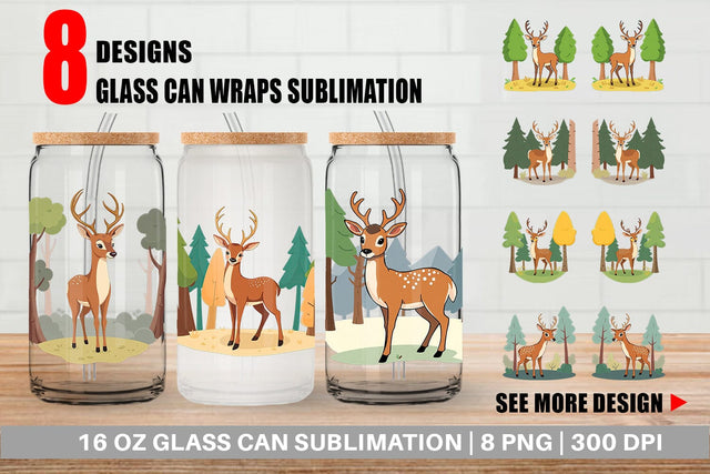 Glass Can Forest Deer Sublimation artnoy 
