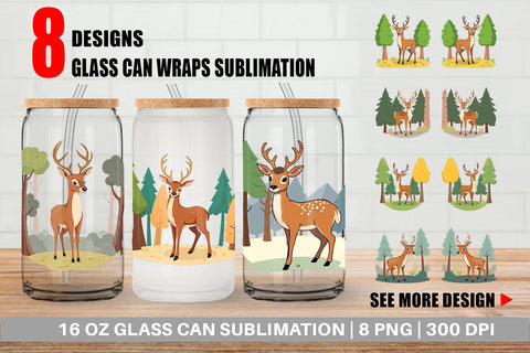 Glass Can Forest Deer Sublimation artnoy 
