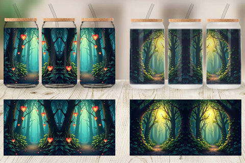Glass Can Forest Heart Sublimation artnoy 