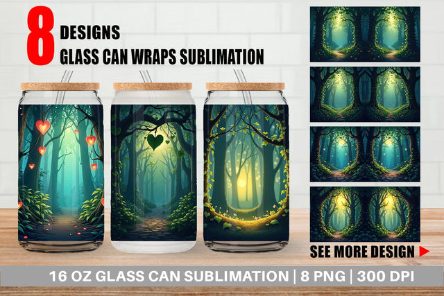 Glass Can Forest Heart Sublimation artnoy 