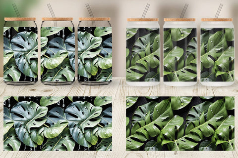 Glass Can Forest Leaves Pattern Sublimation artnoy 