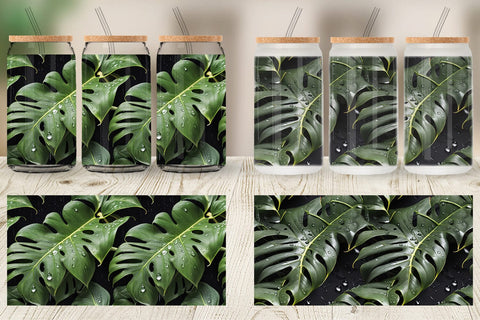 Glass Can Forest Leaves Pattern Sublimation artnoy 