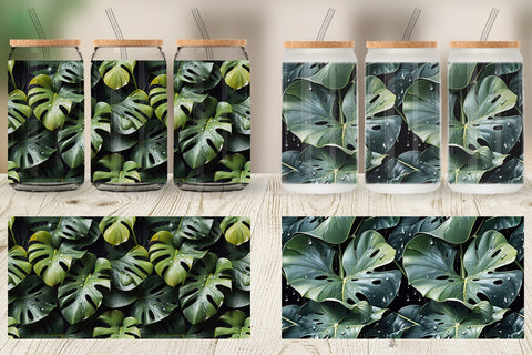 Glass Can Forest Leaves Pattern Sublimation artnoy 