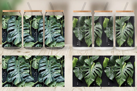 Glass Can Forest Leaves Pattern Sublimation artnoy 