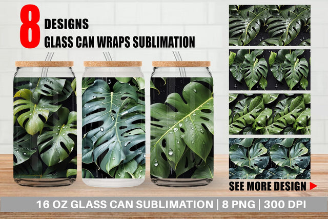 Glass Can Forest Leaves Pattern Sublimation artnoy 