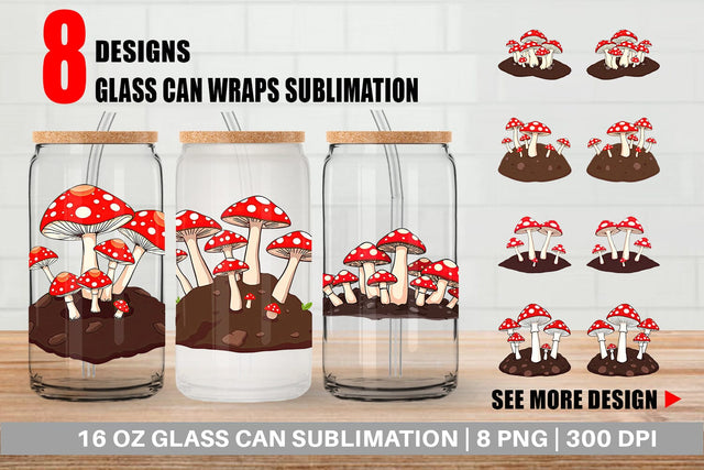 Glass Can Forest Mushrooms Sublimation artnoy 