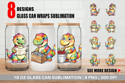 Glass Can Forest Scout Dino Watercolor Sublimation artnoy 