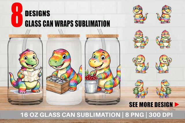 Glass Can Forest Scout Dino Watercolor Sublimation artnoy 