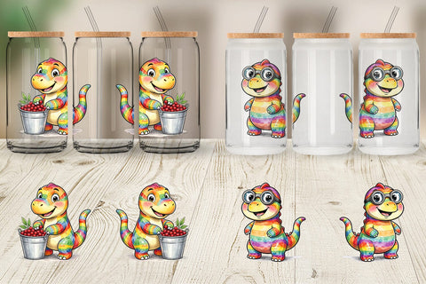 Glass Can Forest Scout Dino Watercolor Sublimation artnoy 