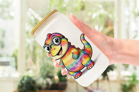 Glass Can Forest Scout Dino Watercolor Sublimation artnoy 