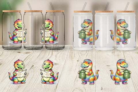 Glass Can Forest Scout Dino Watercolor Sublimation artnoy 