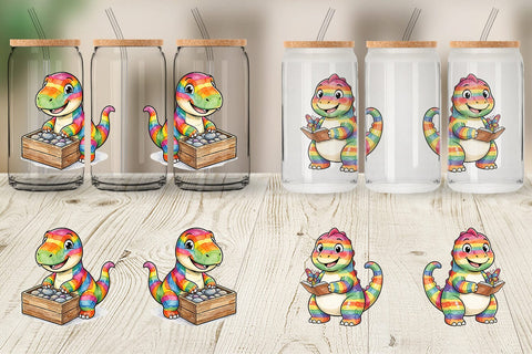 Glass Can Forest Scout Dino Watercolor Sublimation artnoy 