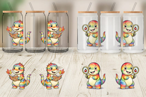 Glass Can Forest Scout Dino Watercolor Sublimation artnoy 