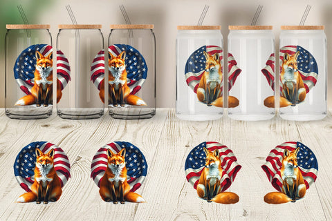 Glass Can Fox 4th of July Sublimation artnoy 