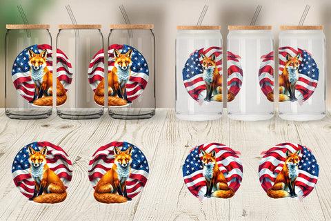 Glass Can Fox 4th of July Sublimation artnoy 