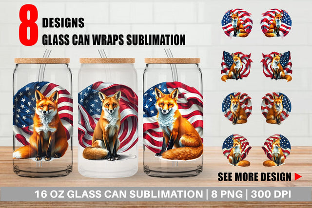 Glass Can Fox 4th of July Sublimation artnoy 