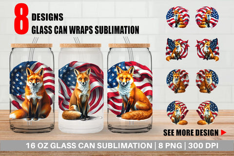 Glass Can Fox 4th of July Sublimation artnoy 