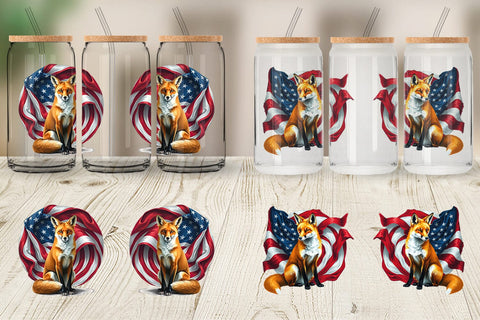 Glass Can Fox 4th of July Sublimation artnoy 