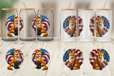 Glass Can Fox 4th of July Sublimation artnoy 