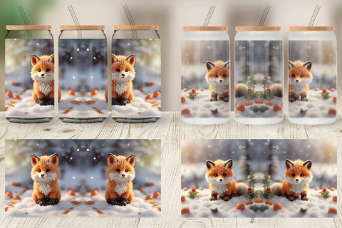 Glass Can Fox Christmas Sublimation artnoy 