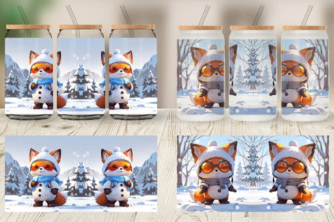Glass Can Fox Christmas Sublimation artnoy 