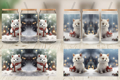 Glass Can Fox Christmas Sublimation artnoy 