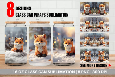 Glass Can Fox Christmas Sublimation artnoy 