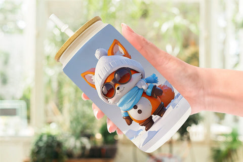 Glass Can Fox Christmas Sublimation artnoy 