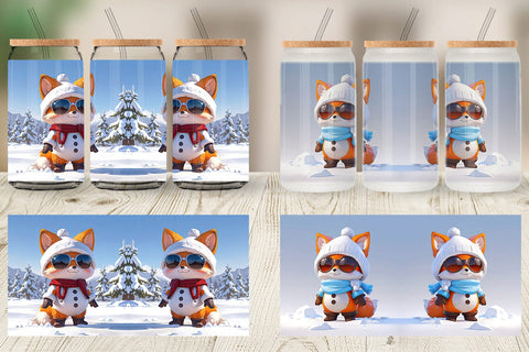 Glass Can Fox Christmas Sublimation artnoy 