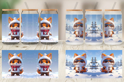 Glass Can Fox Christmas Sublimation artnoy 