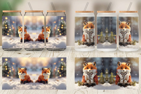 Glass Can Fox Christmas Sublimation artnoy 