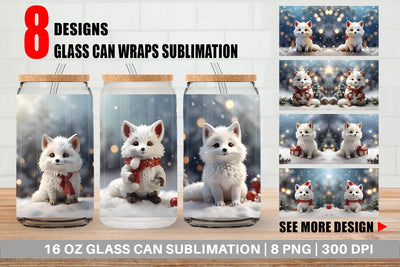 Glass Can Fox Christmas Sublimation artnoy 