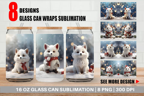 Glass Can Fox Christmas Sublimation artnoy 