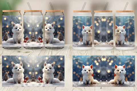 Glass Can Fox Christmas Sublimation artnoy 