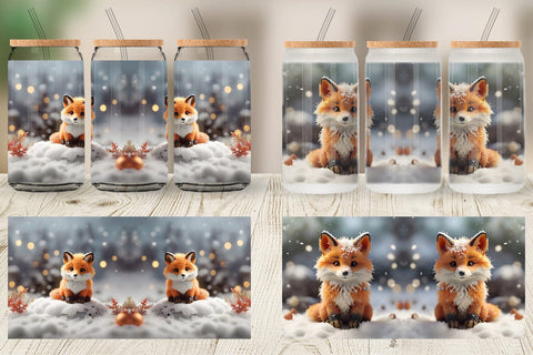 Glass Can Fox Christmas Sublimation artnoy 