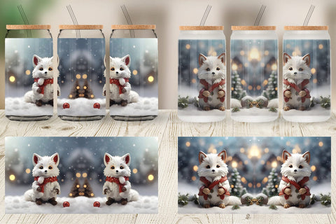 Glass Can Fox Christmas Sublimation artnoy 