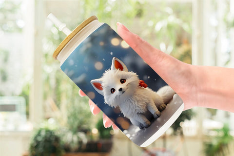 Glass Can Fox Christmas Sublimation artnoy 