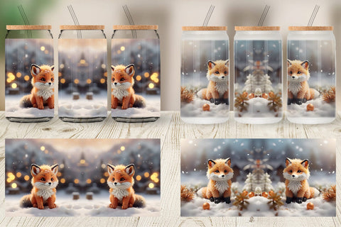 Glass Can Fox Christmas Sublimation artnoy 