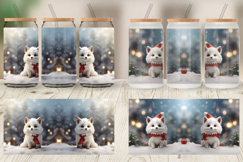 Glass Can Fox Christmas Sublimation artnoy 