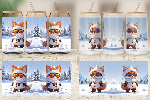 Glass Can Fox Christmas Sublimation artnoy 