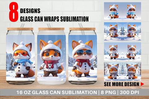 Glass Can Fox Christmas Sublimation artnoy 