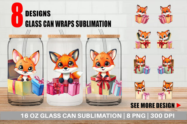 Glass Can Fox Gift Sublimation artnoy 