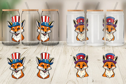 Glass Can Fox Patriotic Sublimation artnoy 